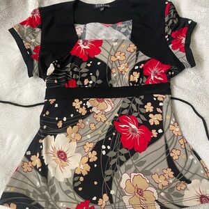 Black and Red Floral Tie-back babydoll top